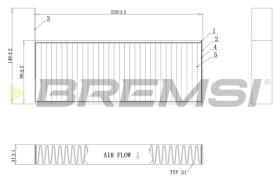 BREMSI FC0464C - FILTRO POLEN PEUGEOT 308 1.2, 1.6, 1.5 BluHDi (2014-2021)